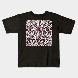 Letter D Monogram & Pink Leopard Print Kids T-Shirt